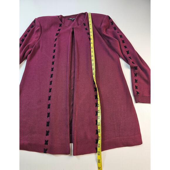 Misook burgandy red S knit open cardigan tunic length vintage business casual - Picture 9 of 9
